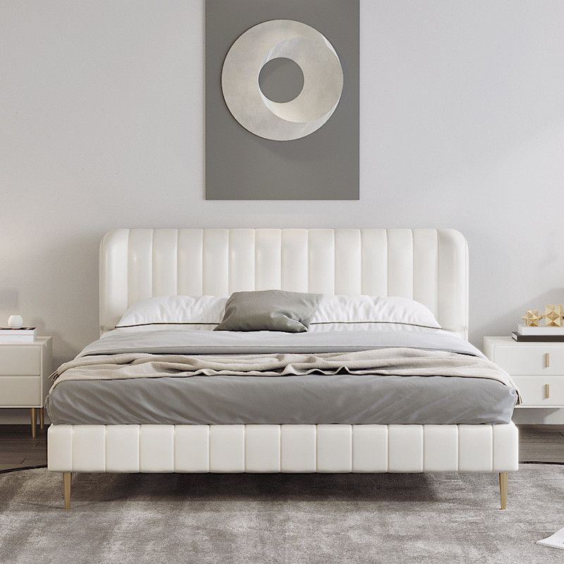Echt lederen gestoffeerd bedframe crème crème low wingback bed