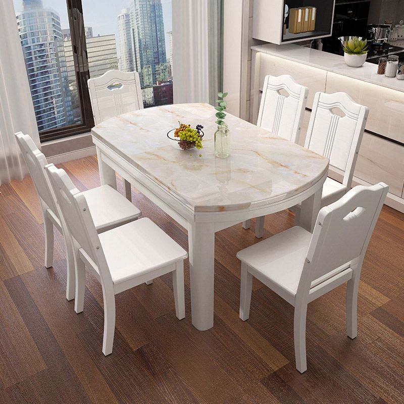 Modern Round Stone Dining Table Rubber Wood Base for Dining Room