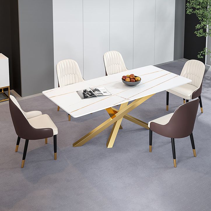 Luxury Sintered Stone Top Dining Table Rectangle Table with Metal Pedestal Clearhalo 'Dining Tables & Seating' 'Dining Tables' 'dining_table' 'furn' 'furn_dining_table' 'Furniture' 'furniture_dining_table' 'Kitchen & Dining Furniture' 'kitchen' 'kitchen_dining_table' 1200x1200_07dead92-d18b-420e-a658-4b1d6183822b