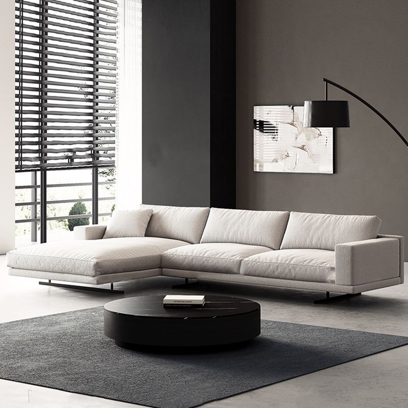Square Arm Linen Sofa with Chaise Contemporary 4-Steater Loose Back Sofa in White Clearhalo 'furn' 'furn_sectionals' 'Furniture' 'Living Room Furniture' 'Sectionals' 1200x1200_07df0b3a-d314-41be-92af-bfa4133bc388