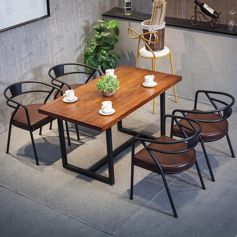 Indoor Rectangle Table with Metal Base Industrial Brown Wood Top Dining Table Clearhalo 'Dining Tables & Seating' 'Dining Tables' 'dining_table' 'furn' 'furn_dining_table' 'Furniture' 'Kitchen & Dining Furniture' 1200x1200_07e138f0-0d7b-41bd-b105-e9b3fe696b0e