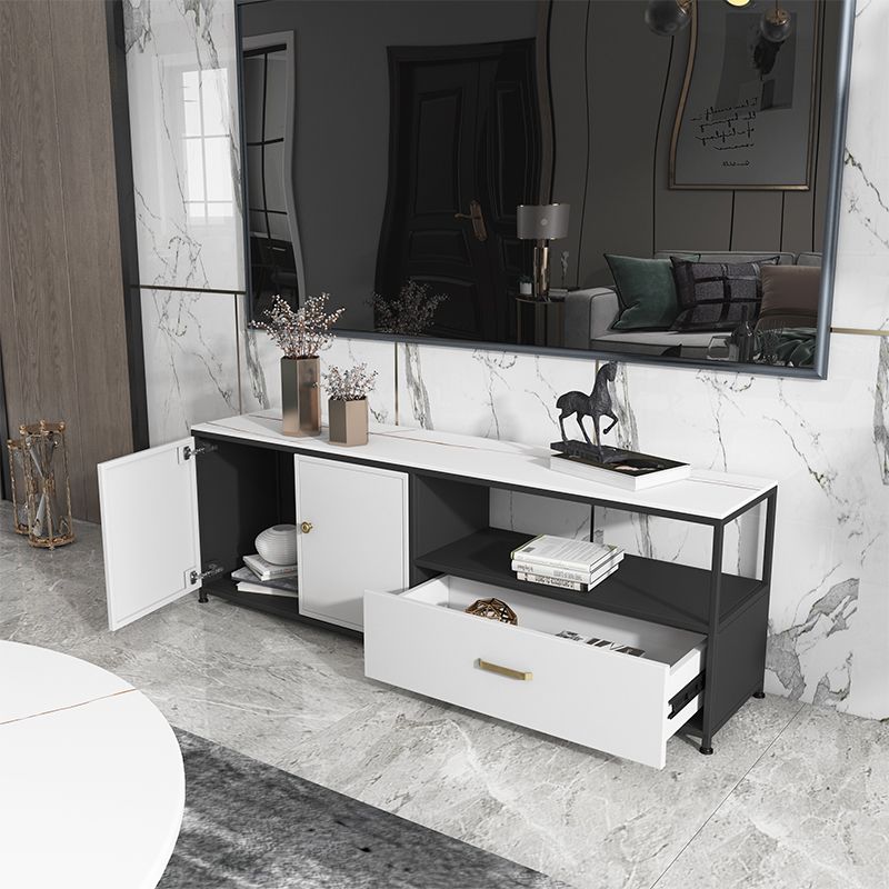 Consola de TV de piedra y metal consola contemporánea de medios de televisión