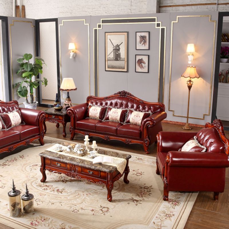 Sofá de cuero genuino Sofá con brazo enrollado con retroceso en marrón