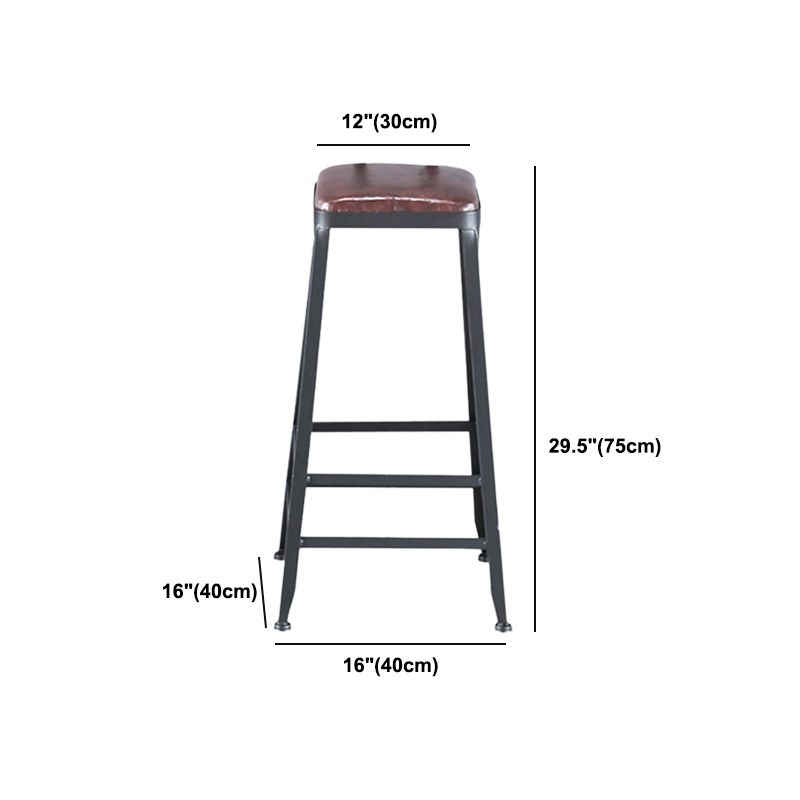 Industrial Armless Counter Stool Iron Cafe Bar Stool with Leather Cushion Clearhalo 'Bar Furniture' 'Bar Stools' 'bar_stools' 'furn' 'furn_bar_stools' 'Furniture' 'furniture_bar_stools' 'Kitchen & Dining Furniture' 1200x1200_07e60ccf-49e5-411a-b686-c2def81bef8c