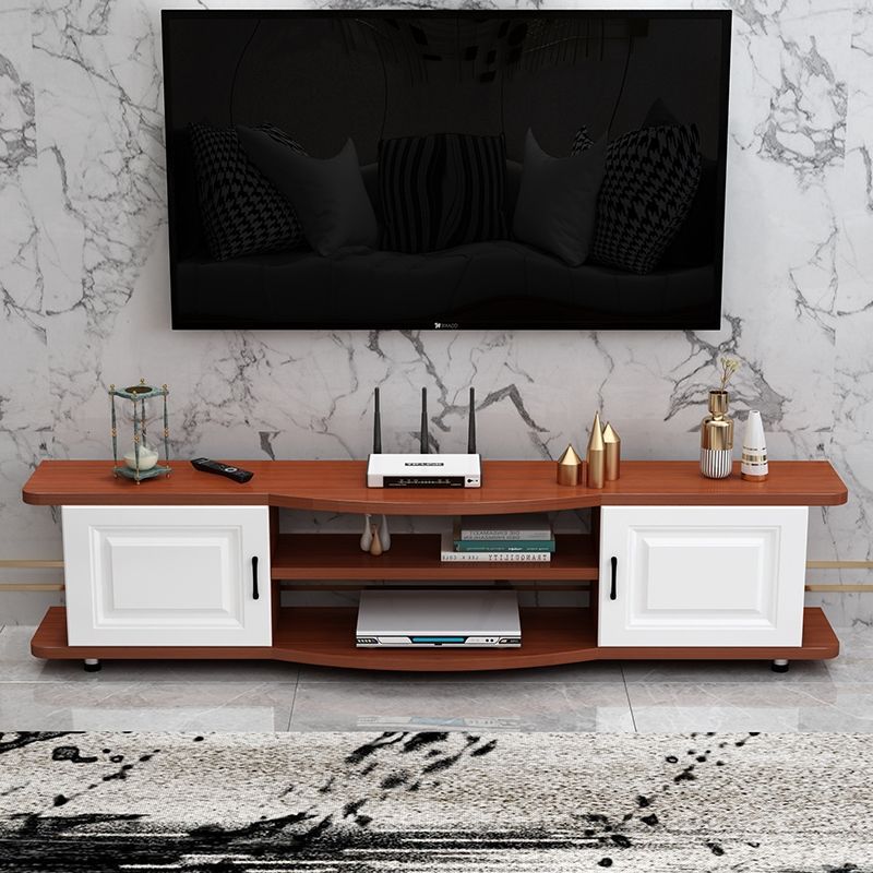 Meuble TV contemporain en bois, rangement ouvert, Console multimédia TV avec pieds pour salon