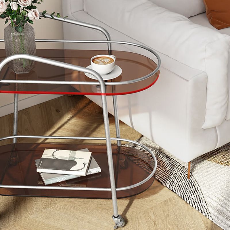 Modern 2-Tier Corner Table 4 Legs Oval Side End Table with Storage Clearhalo 'Coffee & Accent Tables' 'End & Side Tables' 'end_side_tables' 'furn' 'furn_end_side_tables' 'Furniture' 'Living Room Furniture' 1200x1200_07e83539-de16-43be-82be-9f0ceb7d83b7