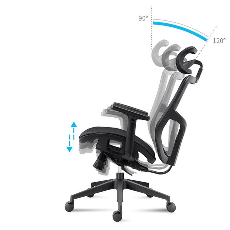 Chaise de bureau rotative en maille avec dossier haut noir, chaise de travail avec roulettes