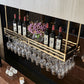 Soporte de vino de metal moderno botella de vino colgante y estante de vidrio para bar