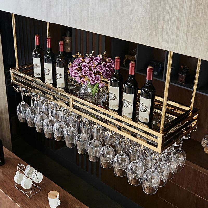 Soporte de vino de metal moderno botella de vino colgante y estante de vidrio para bar