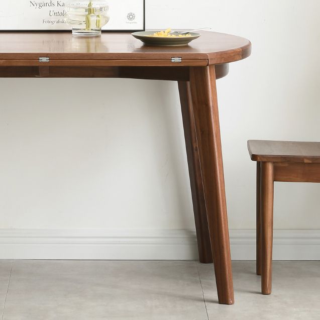 Modern Round Retractable Walnut Top Dining Table with 4 Brown Legs