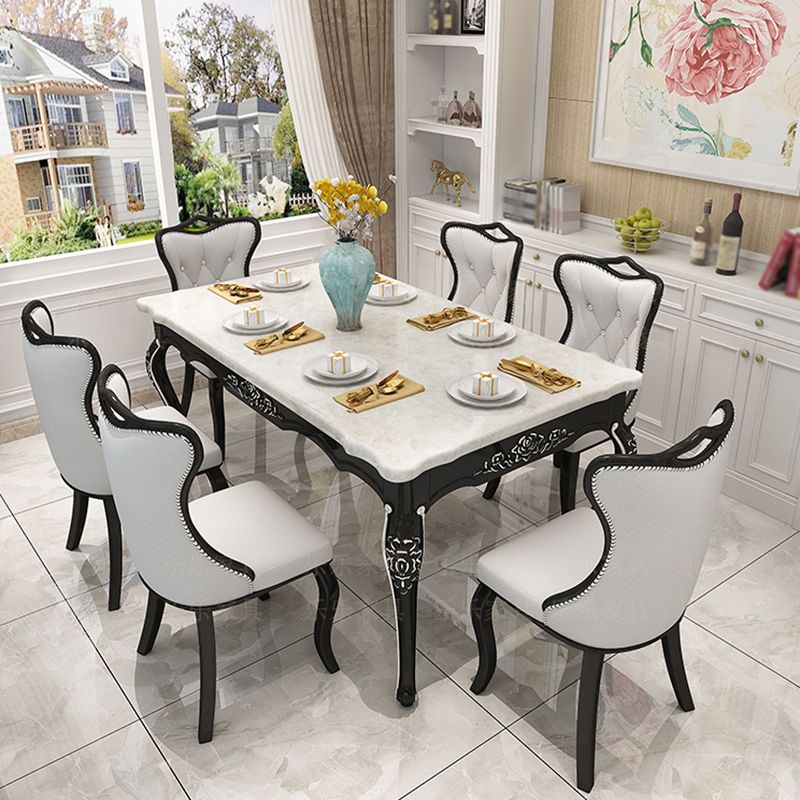 Mesa de comedor blanca rectangular Mesa de piedra victoriana con 4 patas