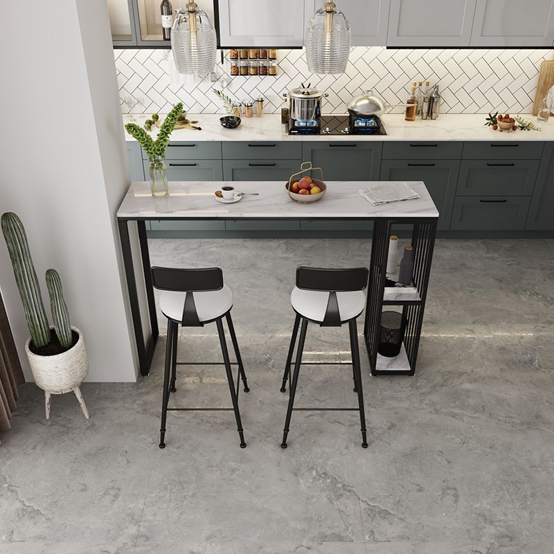 Modern White Marble Table with Rectangle Table Top Double Pedestal Table - 42" H Clearhalo 'Bar Furniture' 'Bar Tables' 'bar_tables' 'furn' 'furn_bar_tables' 'Furniture' 'furniture_bar_tables' 'Kitchen & Dining Furniture' 1200x1200_07edf805-9c25-42b7-8de5-9f117ca41d9f