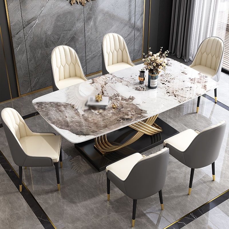 Nordic Glam Sintered Stone Dining Table Set 1/2/5/7 Pieces Dining Set for Home Clearhalo 'Dining Room Sets' 'Dining Tables & Seating' 'dining_room_set' 'furn' 'furn_dining_room_set' 'Furniture' 'furniture_dining_room_set' 'Kitchen & Dining Furniture' 1200x1200_07ef044d-5da1-40ac-be79-4d64fc218e99