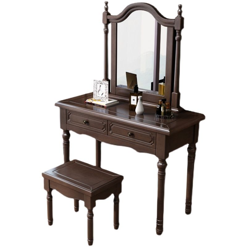 Victorian Solid Wood Vanity Makeup Dressing Table Stool Set with 2 Drawers Clearhalo 'Bedroom Furniture' 'furn' 'furn_makeup_vanities' 'Furniture' 'Makeup Vanities' 'makeup_vanities' 1200x1200_07f04694-4174-4084-be41-592b1853132c
