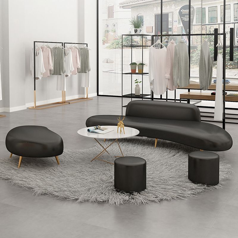 Contemporary Tight Back Armless Settee Fabric Curved Settee with Hair Pin Legs