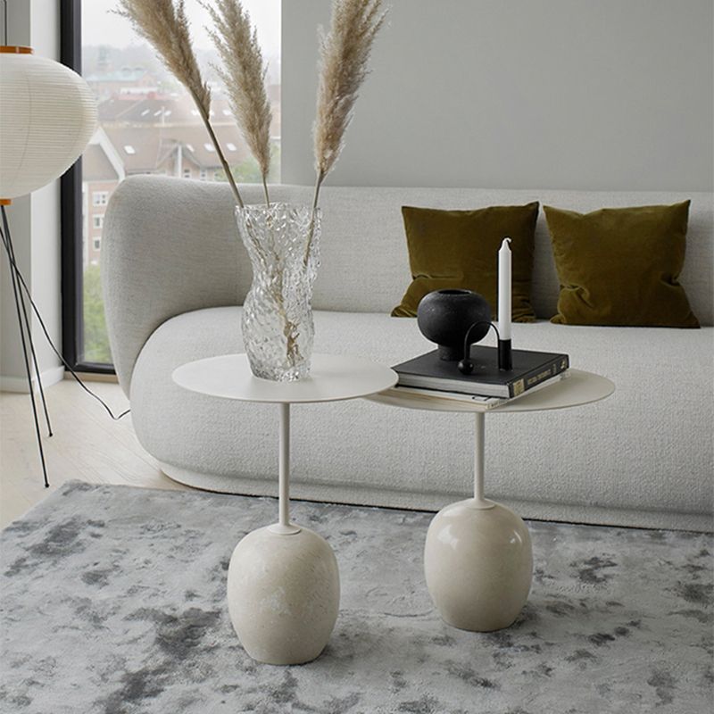 Mid-Century Metal Round Top Side Table Marble Pedestal End Table