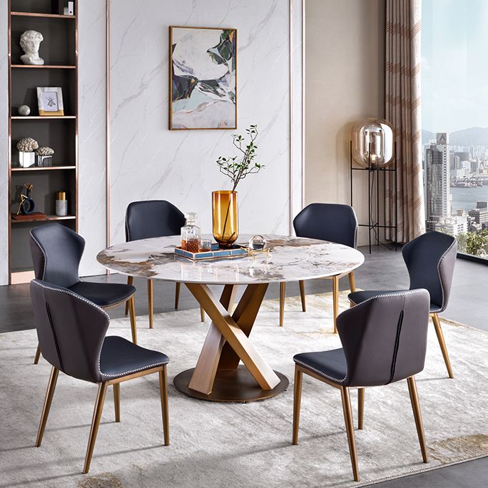 Glam Sintered Stone Dining Table Round Dinner Room Table with Pedestal Base Clearhalo 'Dining Tables & Seating' 'Dining Tables' 'dining_table' 'furn' 'furn_dining_table' 'Furniture' 'furniture_dining_table' 'Kitchen & Dining Furniture' 'kitchen' 'kitchen_dining_table' 1200x1200_07f44504-ae7d-4cf4-a20f-e310a0f38bab