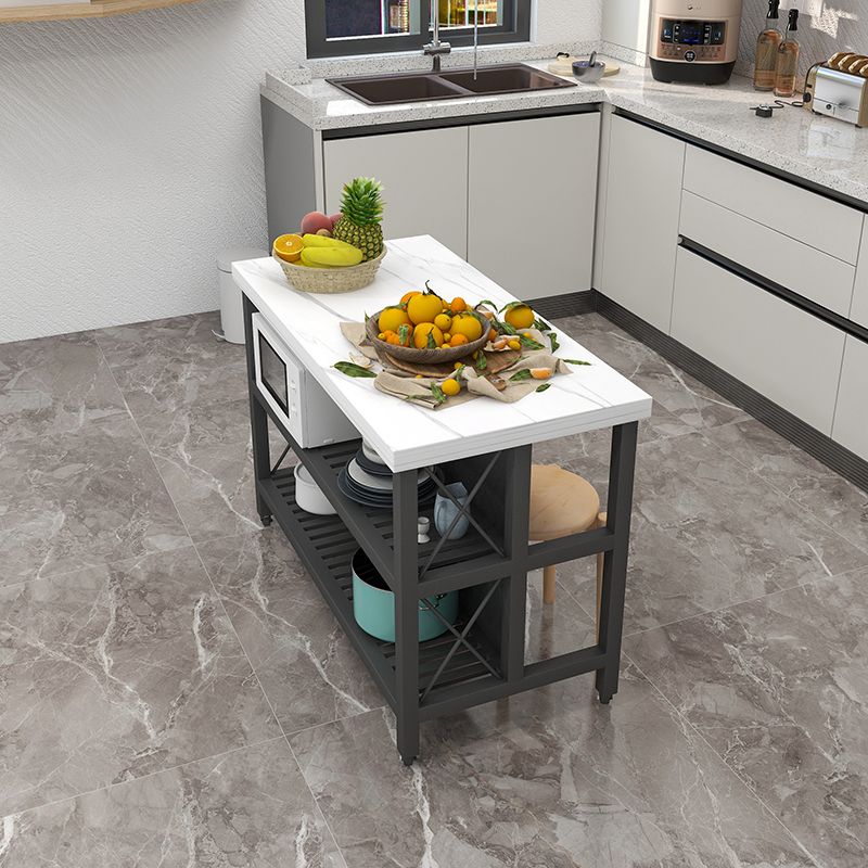 Modern Prep Table with Metal Base Rectangle Island Table for Kitchen