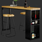 Natural Solid Wood Pub Table Pedestal Rectangle Bar Height Table with Shelves