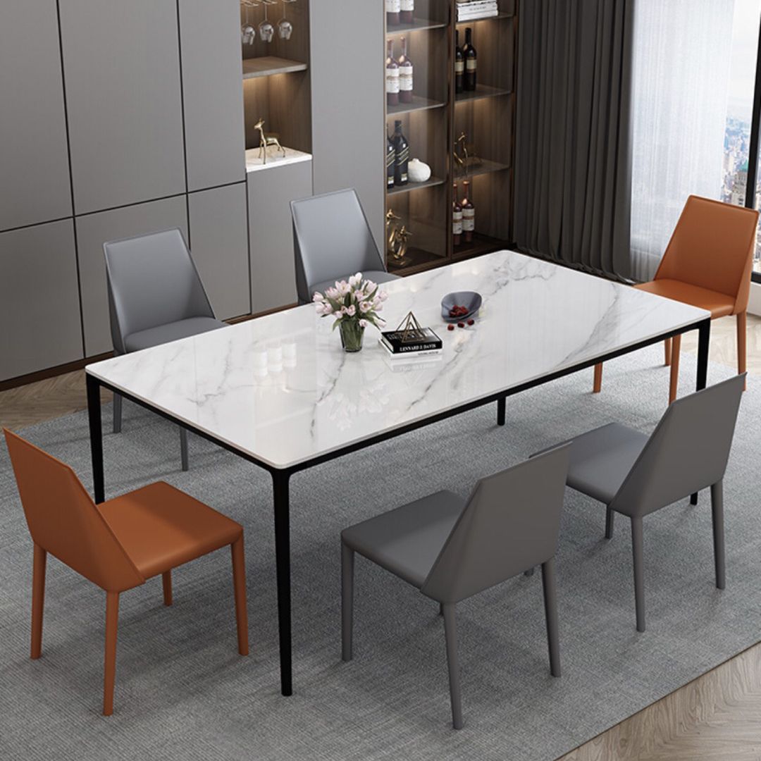 Rectangle Industrial Dining Table Sintered Stone Fixed Table with 4 Metal Legs Clearhalo ' dining_table' 'Dining Tables & Seating' 'Dining Tables' 'furn' 'furn_dining_table' 'Furniture' 'furniture_dining_table' 'Kitchen & Dining Furniture' 'kitchen&dining_furn' 'kitchen' 'kitchen_dining_table' 1200x1200_0800e299-8ce0-4910-a35b-6cecb31c04e3