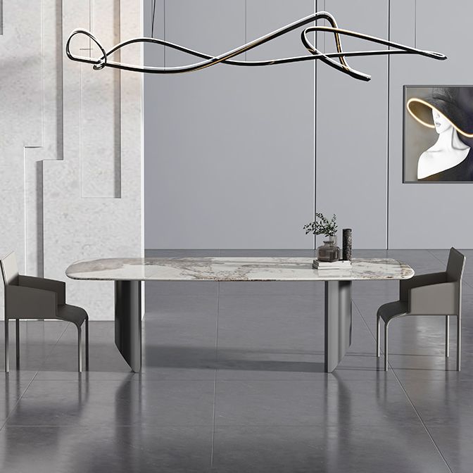 Metal Contemporary Rectangular Table Sintered Stone Indoor Table for Dining Room Clearhalo ' dining_table' 'Dining Tables & Seating' 'Dining Tables' 'furn' 'furn_dining_table' 'Furniture' 'furniture_dining_table' 'Kitchen & Dining Furniture' 'kitchen&dining_furn' 'kitchen' 'kitchen_dining_table' 1200x1200_0802d706-efc6-4168-a5ce-198d8a7f3794