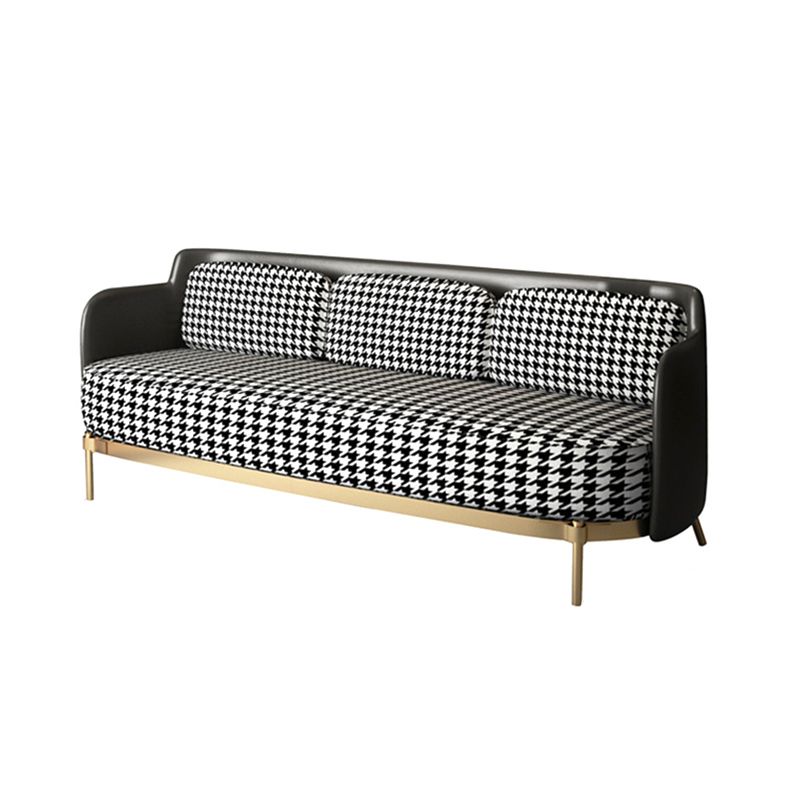 Zeitgenössisches Kunstleder und Leinensofa abgenähter Arm Standard -Sofa