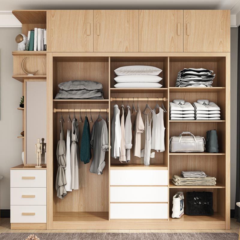 Bedroom Wardrobe Armoire Cabinet, Artificial Wood Modern Storage Cabinet with Drawers