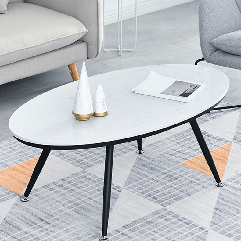 White Oval Stone Top Coffee Table with 4 Iron Legs Single Coffee Table Clearhalo 'Coffee & Accent Tables' 'Coffee Tables' 'coffee_tables' 'furn' 'furn_coffee_tables' 'Furniture' 'Living Room Furniture' 1200x1200_080ff610-4281-4b08-9c42-f2a7cdde3779