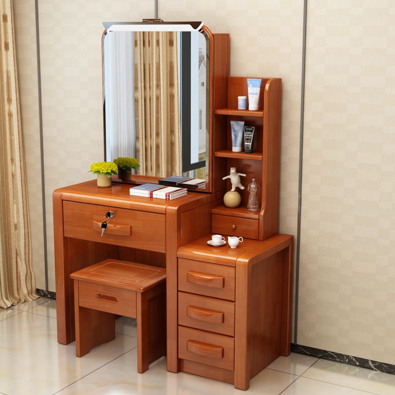 Traditional Solid Wood Make-up Vanity with Mirror and Stool,6 Drawers Clearhalo 'Bedroom Furniture' 'furn' 'furn_makeup_vanities' 'Furniture' 'Makeup Vanities' 'makeup_vanities' 1200x1200_0810dfc7-b9b8-401a-891d-012c82d7dad4