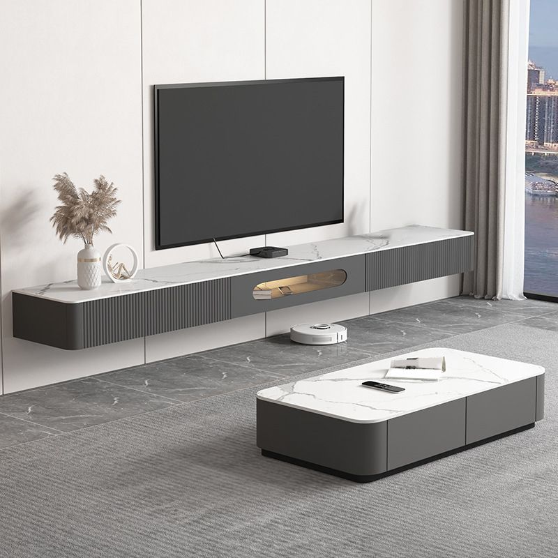 Soporte de TV moderno, almacenamiento cerrado, consola multimedia de TV montada en la pared con cajones