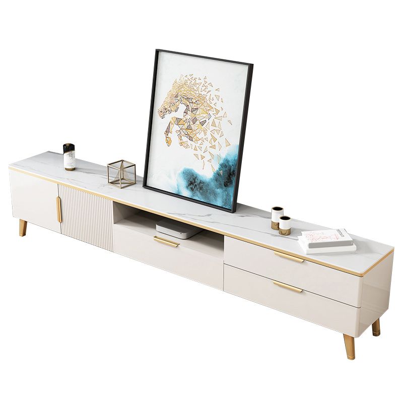 1-Open plank 17.72 "Hoge tv-standaard met 2 deuren Glam Stone Top TV-console