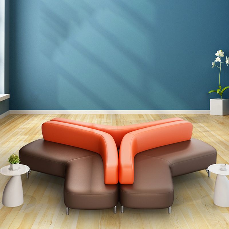 Leather Armless Settee Contemporary Tight Back Curved Sofa for Living Room