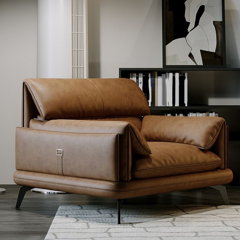 Divano braccio top cuscino in cuscinetto in pelle marrone cucitura cupina posteriore