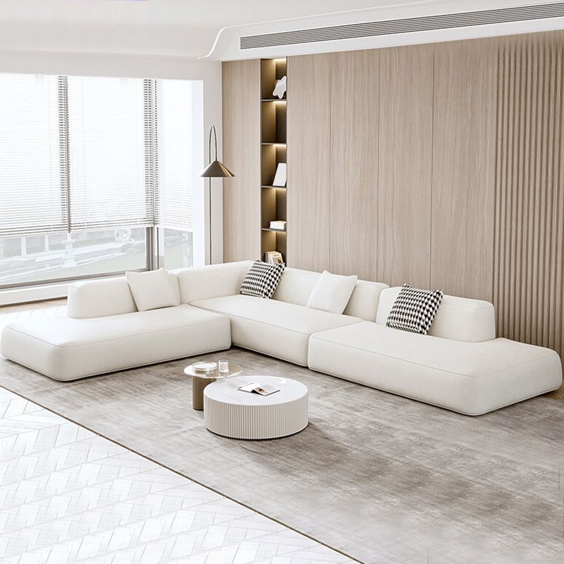 Single Side Armrest Sectional Sponge Cushioned White Uncushioned Backrest Sofa