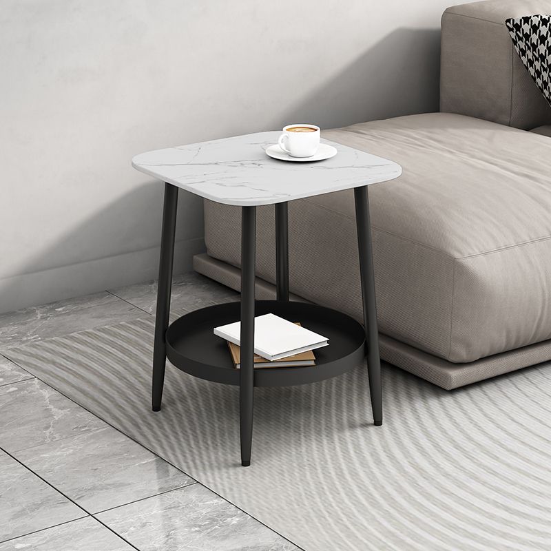 19.68" Tall Side Accent Table Stone Top 4 Legs End Table with Shelf