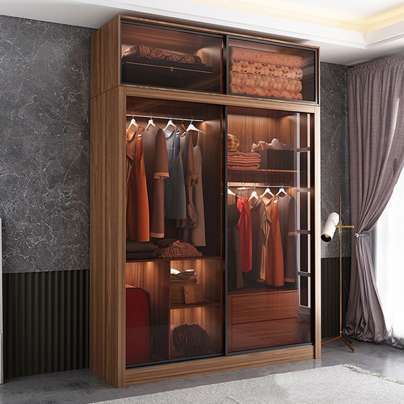 Chambre coulissante armoire brune moderne avec portes en verre