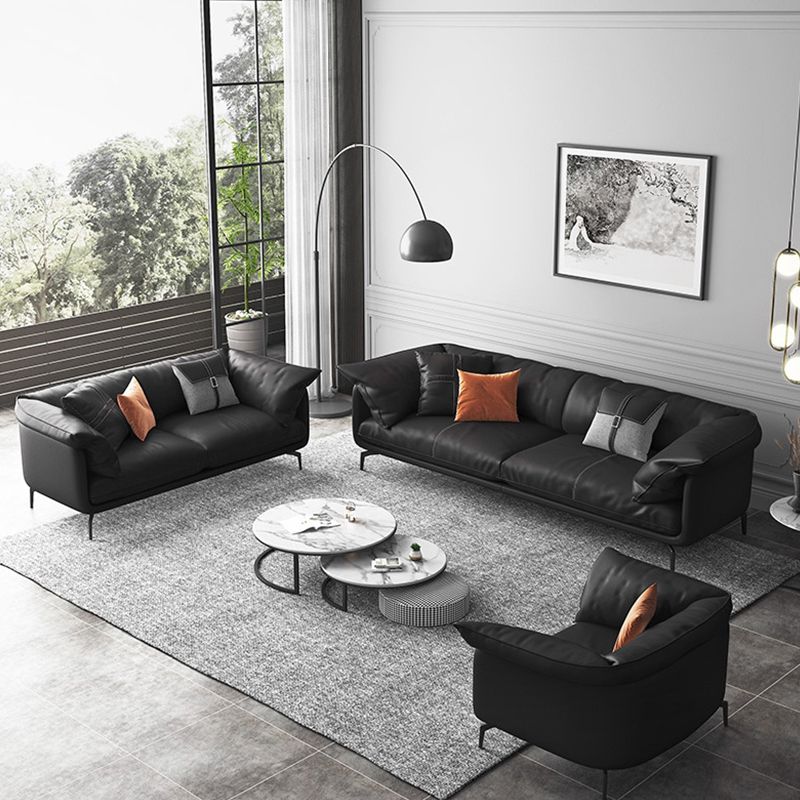 Modern Style Square Armrest Sponge Seat Padding Black Sofa with Pillow Back Clearhalo 'furn' 'furn_sofas' 'Furniture' 'furniture_sofas' 'kitchen' 'kitchen_sofas' 'Living Room Furniture' 'Sofa' 'sofas' 1200x1200_08203125-60bf-4177-a502-66a4add24a08