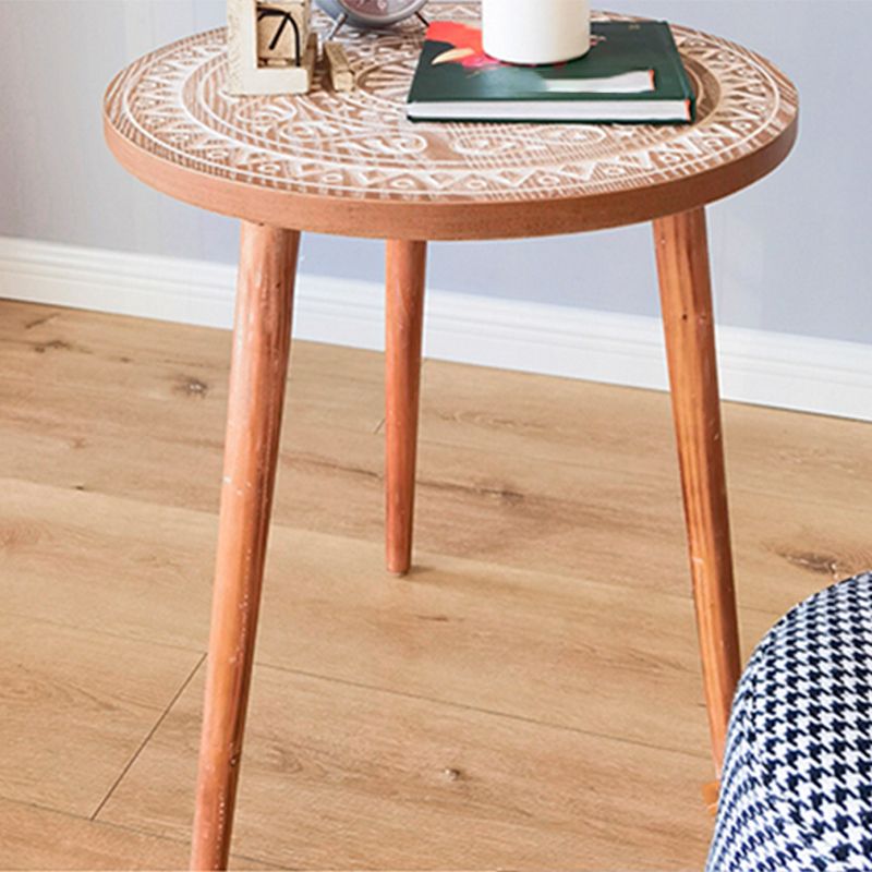 Solid Wood Round Side End Table Rustic 3 Legs End Slide Table