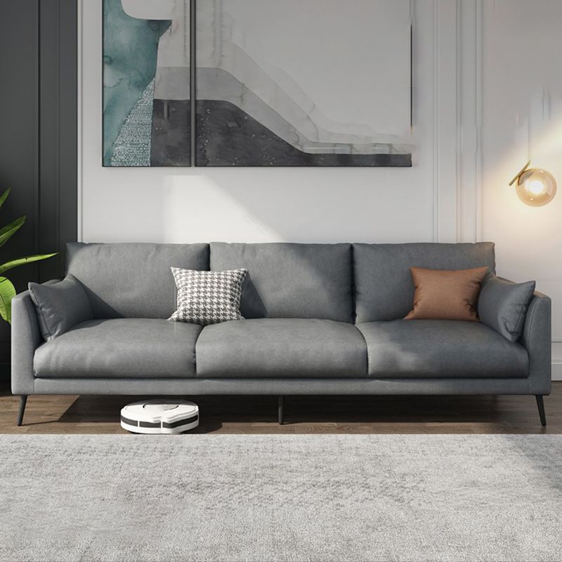 Contemporary Gray Recessed Arm Couch Living Room Faux Leather Sofa Clearhalo 'furn' 'furn_sofas' 'Furniture' 'furniture_sofas' 'Living Room Furniture' 'Sofa' 'sofas' 1200x1200_0823733d-9cce-4f4e-8703-1612ea0f4452