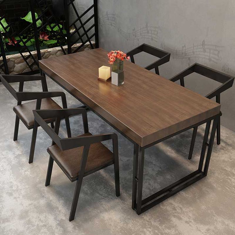 Fixed Industrial Dinette Set 1/5 Pcs Brown Solid Wood Furniture for Home