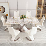 Table rectangle de table en pierre fritrée de luxe avec base de piédestal