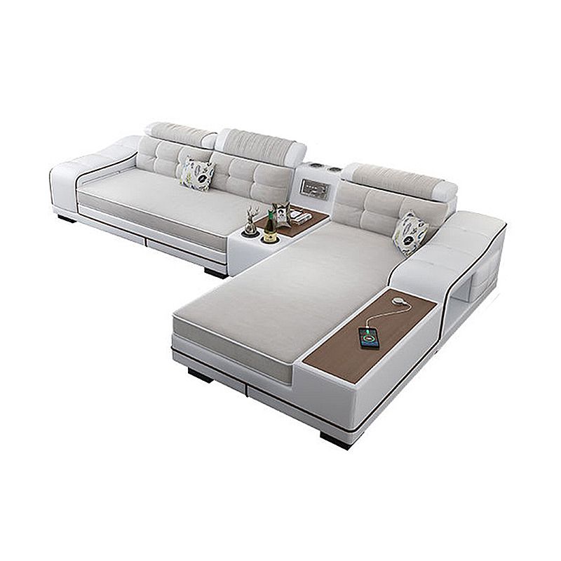 33.46"High Fabric Sloped Arms Sectional Sofa with 2 Cup Holders,White Clearhalo 'furn' 'furn_sectionals' 'Furniture' 'furniture_sectionals' 'Living Room Furniture' 'Sectionals' 1200x1200_0831f9f0-78db-4a8f-bc66-086b424d1c84