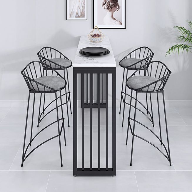 Rectangle Bar Dining Table White Faux Marble Top Bar Height Table with Sled Base