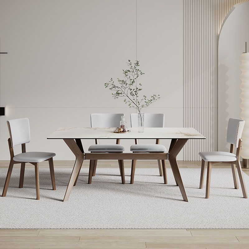 Modern Dining Table Sintered Stone Dinner Table with Wooden Base