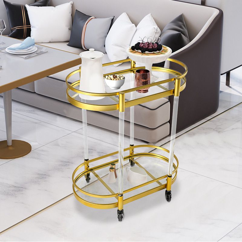 Modern Style Oval Metal Prep Table 29.53"H Rolling Glass Prep Table for Home Use Clearhalo 'furn' 'furn_kitchen_islands_carts' 'Furniture' 'Kitchen & Dining Furniture' 'Kitchen Islands & Carts' 'kitchen_islands_carts' 1200x1200_083fe939-9b09-4e87-9350-c07165e7e91b