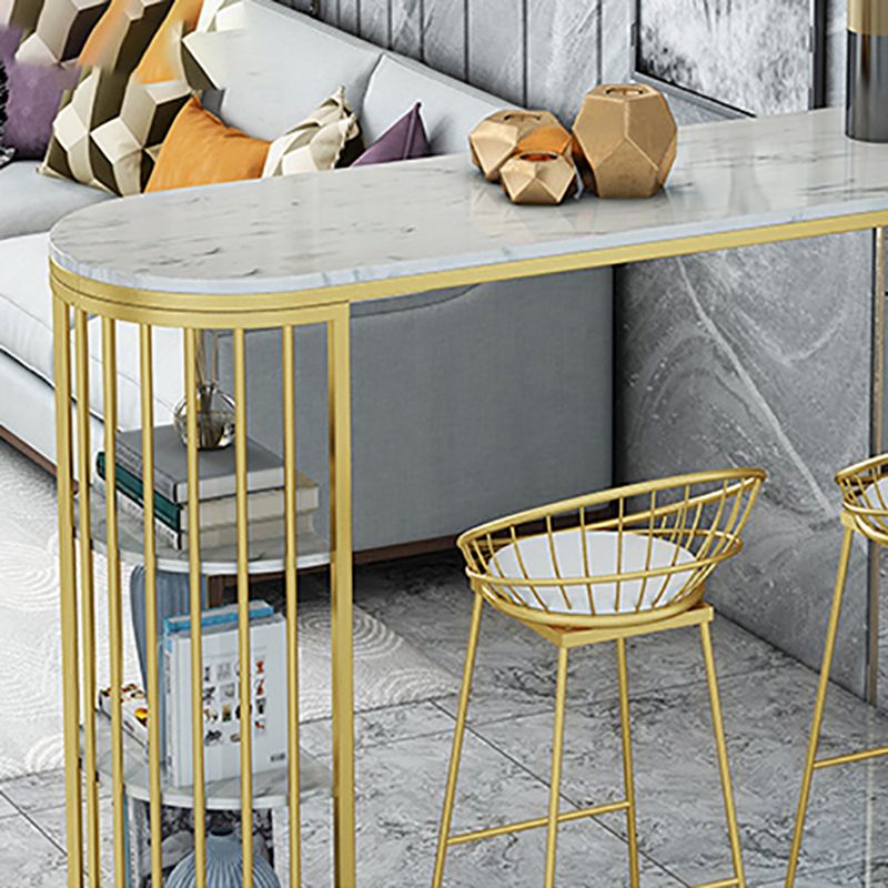 Stone Bar Dining Table Glam Bar Table with Double Pedestal for Kitchen Dining Room Clearhalo 'Bar Furniture' 'Bar Tables' 'bar_tables' 'furn' 'furn_bar_tables' 'Furniture' 'furniture_bar_tables' 'Kitchen & Dining Furniture' 1200x1200_0840abc0-80e2-4391-a7dc-cdc201ad23b1