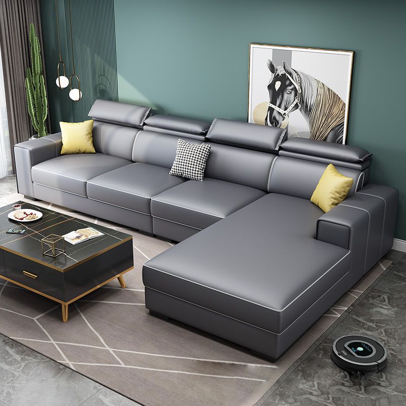 Adjustable Head Pillow Sectional with Square Arm,Faux Leather 4-Seater Sectional Clearhalo 'furn' 'furn_sectionals' 'Furniture' 'Living Room Furniture' 'Sectionals' 1200x1200_08433a70-a5d8-4c17-9af3-e26106792f1a