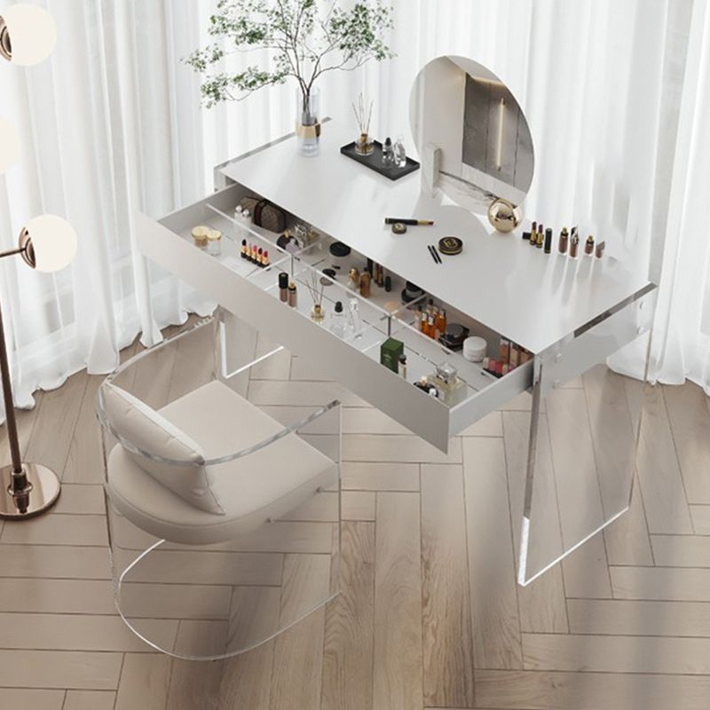 Mirrored Wood Makeup Dressing Table Modern Style Stool Set in White Clearhalo 'Bedroom Furniture' 'furn' 'furn_makeup_vanities' 'Furniture' 'Makeup Vanities' 'makeup_vanities' 1200x1200_0843c52a-6661-4e08-8a15-7e1ac91b7508