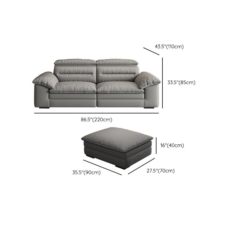 Contemporary Faux Leather Light-grey Sewn Pillow Back Pillow Top Arm Sofa