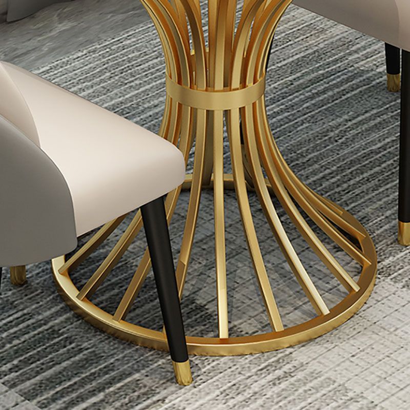 Gold Pedestal Dining Table Modern Style Round Stone Top Table Clearhalo 'Dining Tables & Seating' 'Dining Tables' 'dining_table' 'furn' 'furn_dining_table' 'Furniture' 'Kitchen & Dining Furniture' 1200x1200_0848d403-a04d-49c0-aa6b-26d86e3003f0